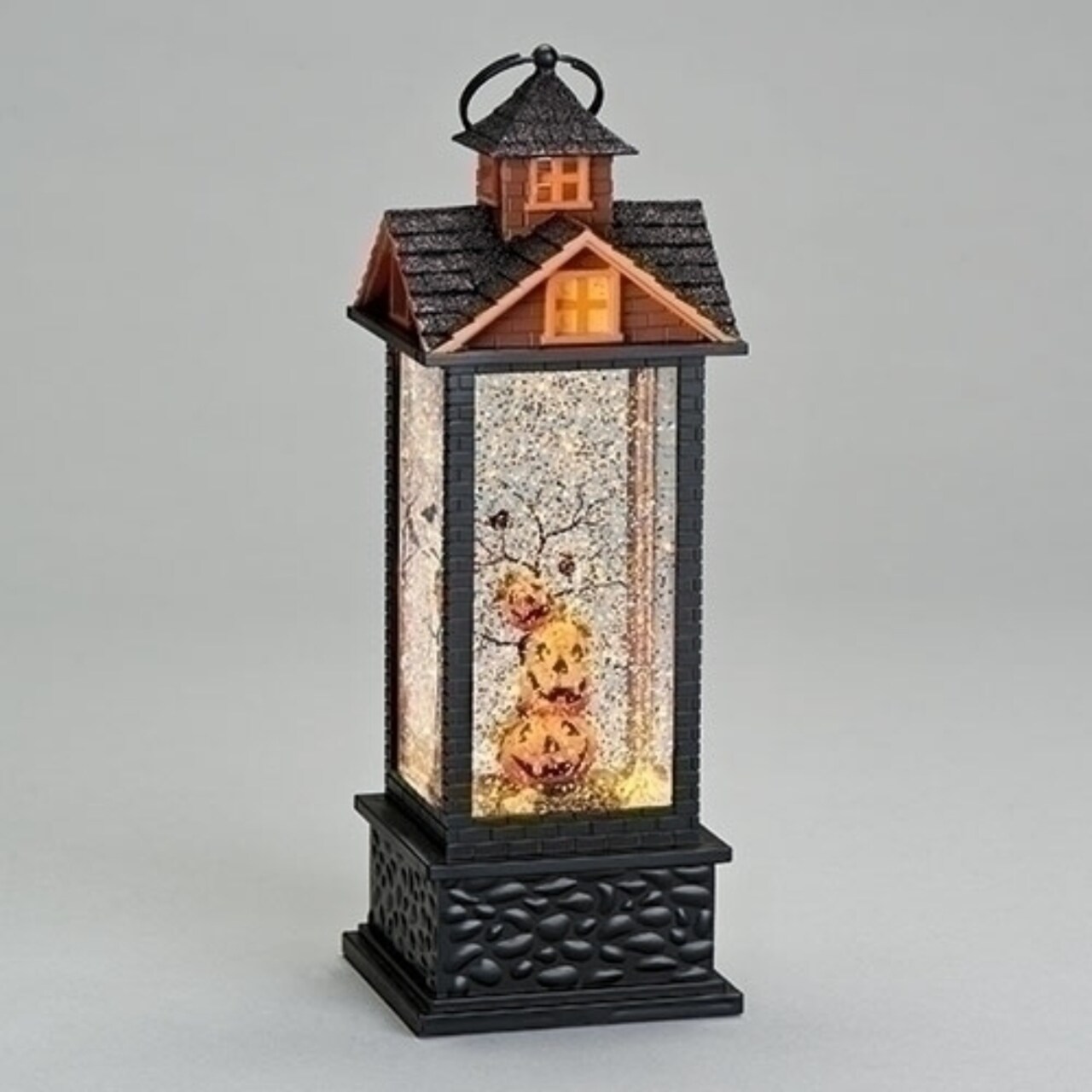 Roman 11.75" LED Lighted House with Jack-O-Lantern Halloween Snow Globe Lantern